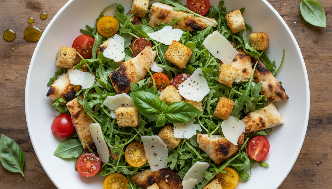 découvrez notre salade composée, une alliance fraîche et inventive qui sublime parfaitement votre pizza au parmesan pour un repas savoureux et équilibré.