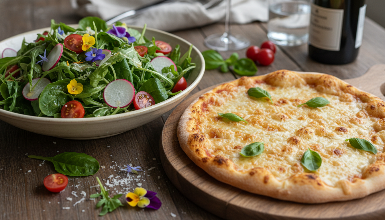 découvrez comment une salade composée fraîche et inventive peut sublimer votre pizza au parmesan, pour une explosion de saveurs équilibrée et gourmande.
