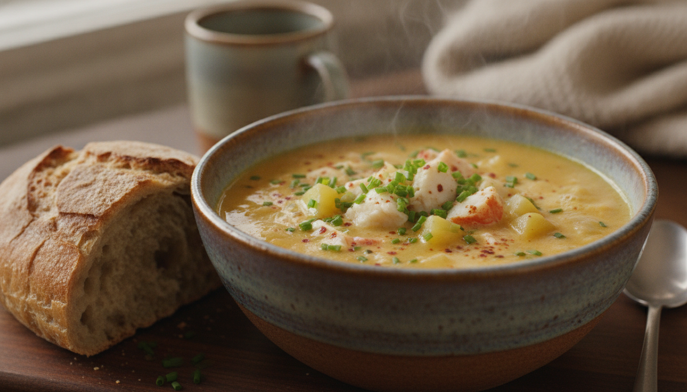 découvrez la soupe veloutée de pommes de terre et crabe, une saveur délicate et gourmande à savourer sans modération. parfaite pour réchauffer vos repas avec douceur et raffinement.