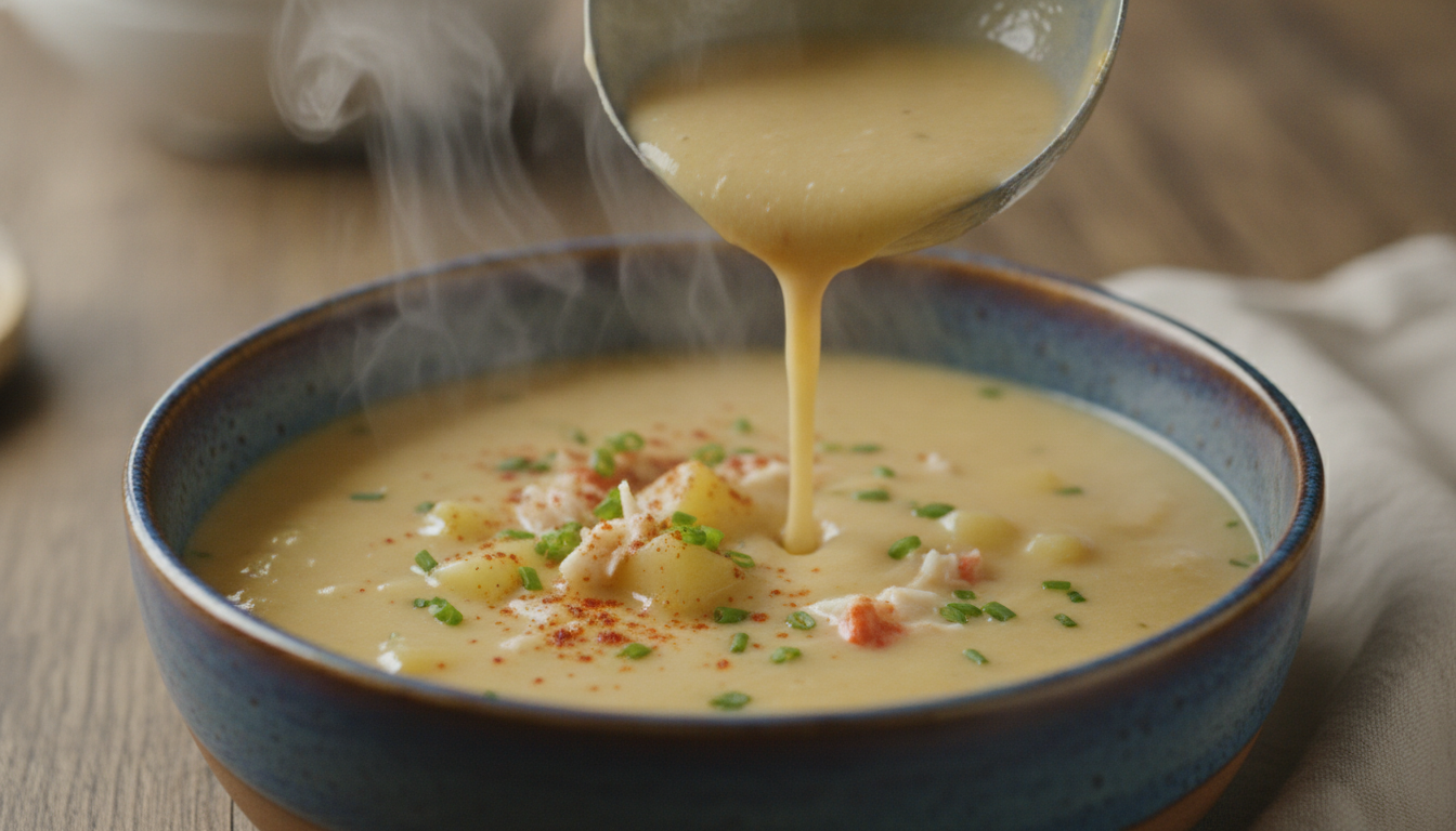 découvrez la soupe veloutée de pommes de terre et crabe, une recette délicate et gourmande qui éveillera vos papilles. un délice crémeux à savourer sans modération.