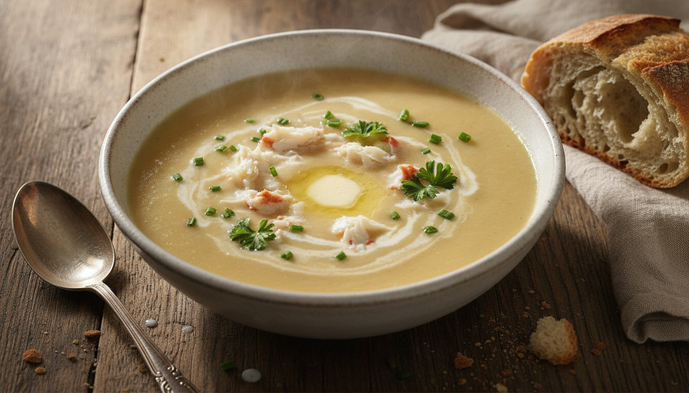 Saveur délicate : la soupe veloutée de pommes de terre et crabe, une gourmandise à déguster sans retenue