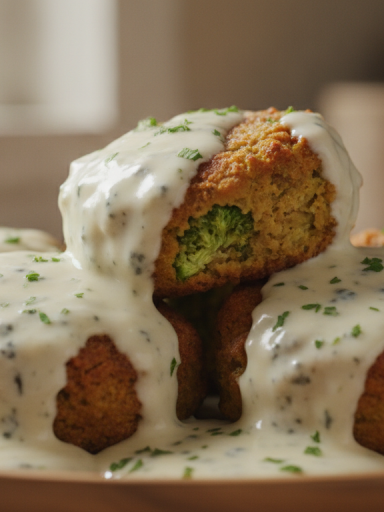 découvrez la saveur exquise des falafels croustillants aux pois chiches et brocolis, généreusement enrobés de fromage bleu fondant pour une explosion de goût irrésistible.