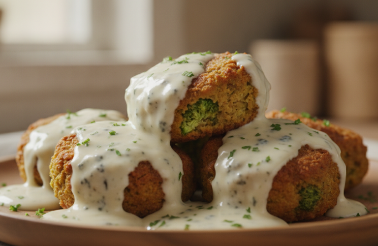 découvrez la saveur exquise des falafels croustillants aux pois chiches et brocolis, généreusement enrobés de fromage bleu fondant pour une explosion de goût irrésistible.
