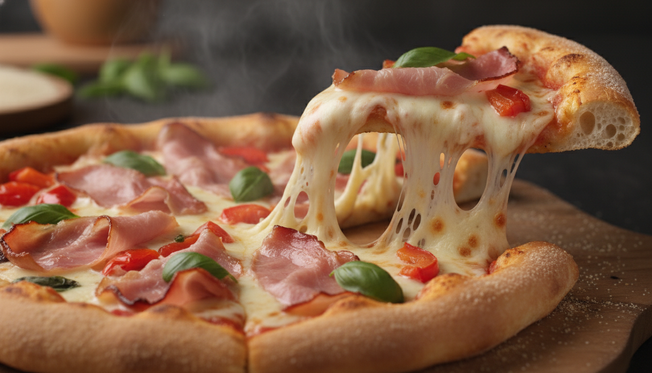 découvrez une pizza maison gourmande garnie de jambon fumé savoureux et de fromages italiens fondants pour un goût authentique et irrésistible.
