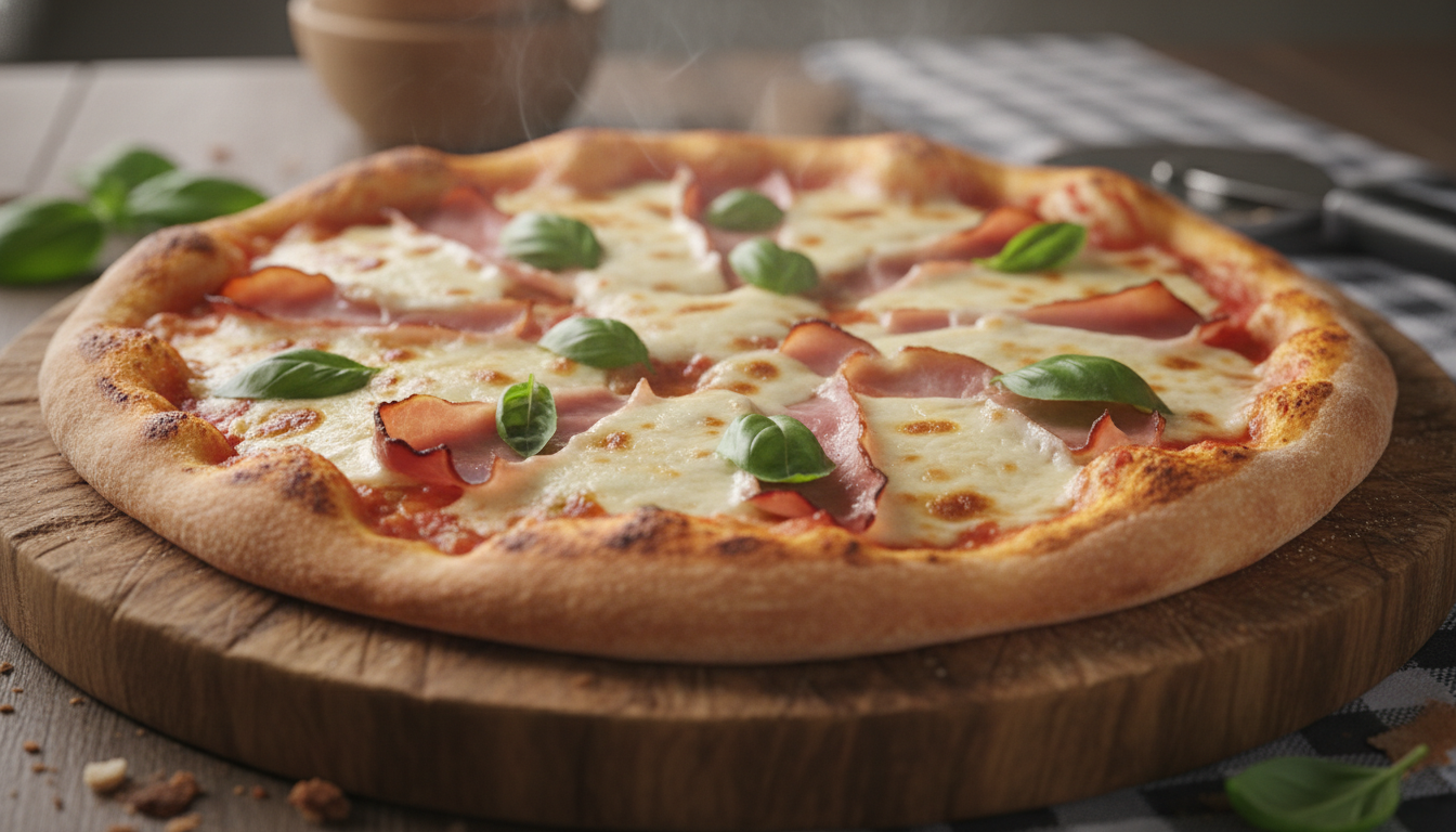dégustez une pizza maison savoureuse garnie de jambon fumé et de fromages italiens fondants pour un repas gourmand et authentique.