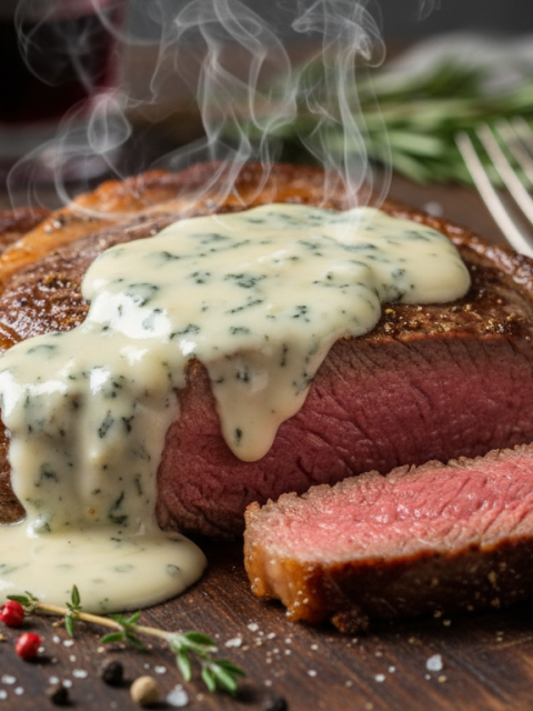 découvrez notre recette gourmande d'une tendre entrecôte nappée d'une sauce crémeuse au fromage saint agur, pour un moment de plaisir exquis et savoureux.