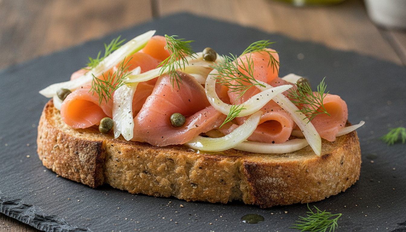 Toasts gourmands au saumon fumé, fenouil croquant et fromage fondant : la recette qu&rsquo;il vous faut