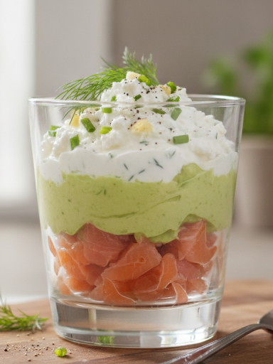 découvrez notre verrine gourmande alliant la finesse du saumon fumé, la douceur onctueuse de l'avocat et le fromage frais parfumé aux fines herbes et à l'ail, pour une entrée fraîche et savoureuse.