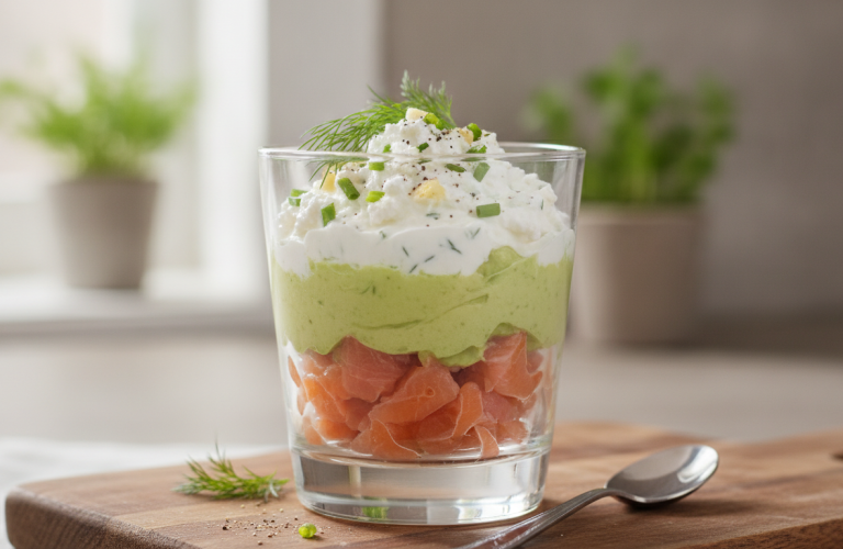 découvrez notre verrine gourmande alliant la finesse du saumon fumé, la douceur onctueuse de l'avocat et le fromage frais parfumé aux fines herbes et à l'ail, pour une entrée fraîche et savoureuse.