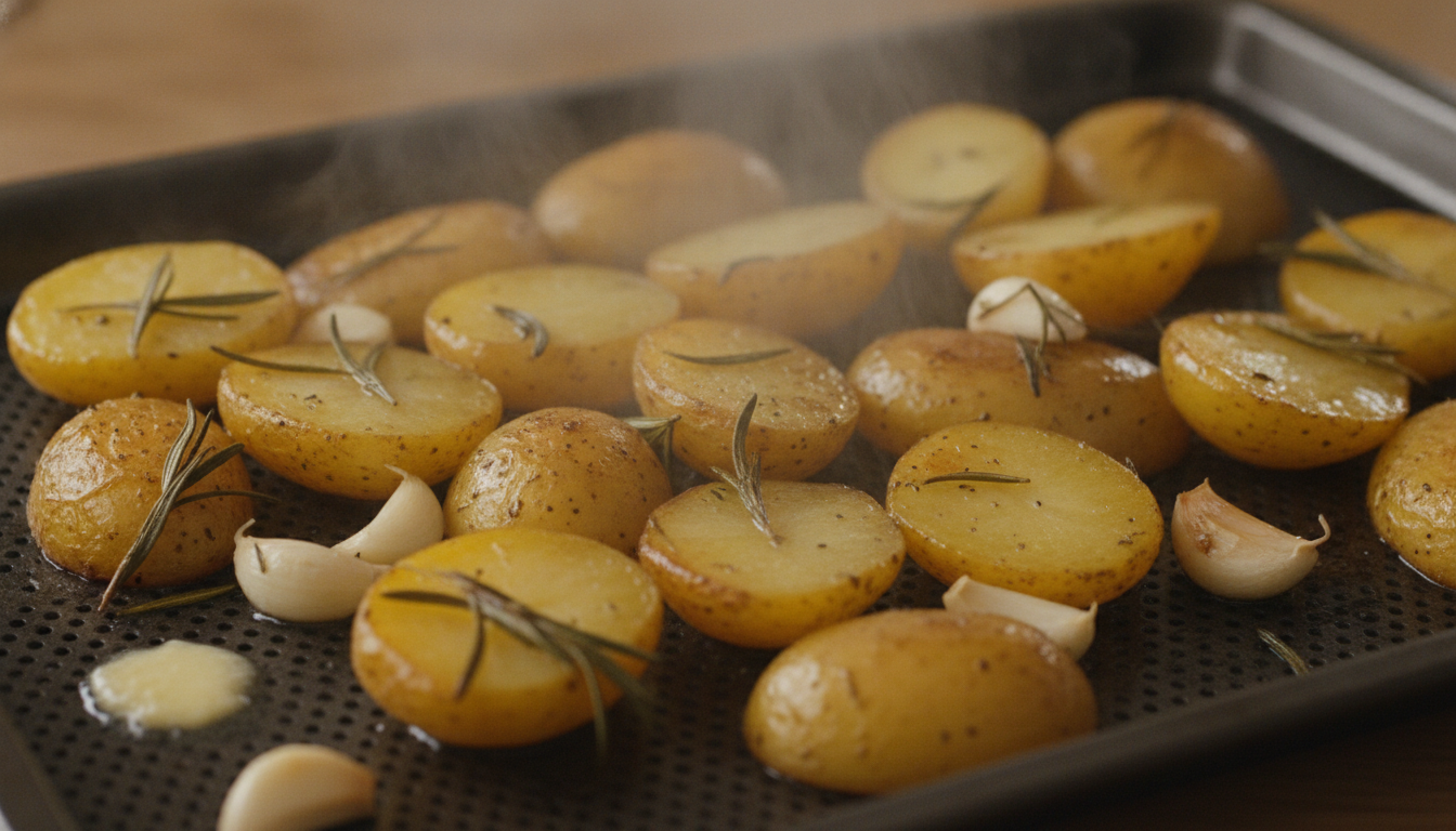 découvrez ma recette de rôti de pommes de terre au romarin et à l'ail, un plat savoureux qui a bluffé mes invités et qui ressemble à un plat de restaurant. facile à préparer et délicieux !