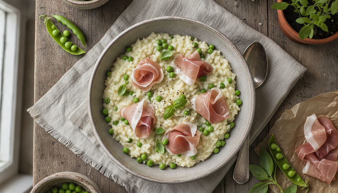 découvrez notre recette simple de risotto léger aux petits pois et jambon cru, un plat savoureux et équilibré parfait pour un repas gourmand et sain.