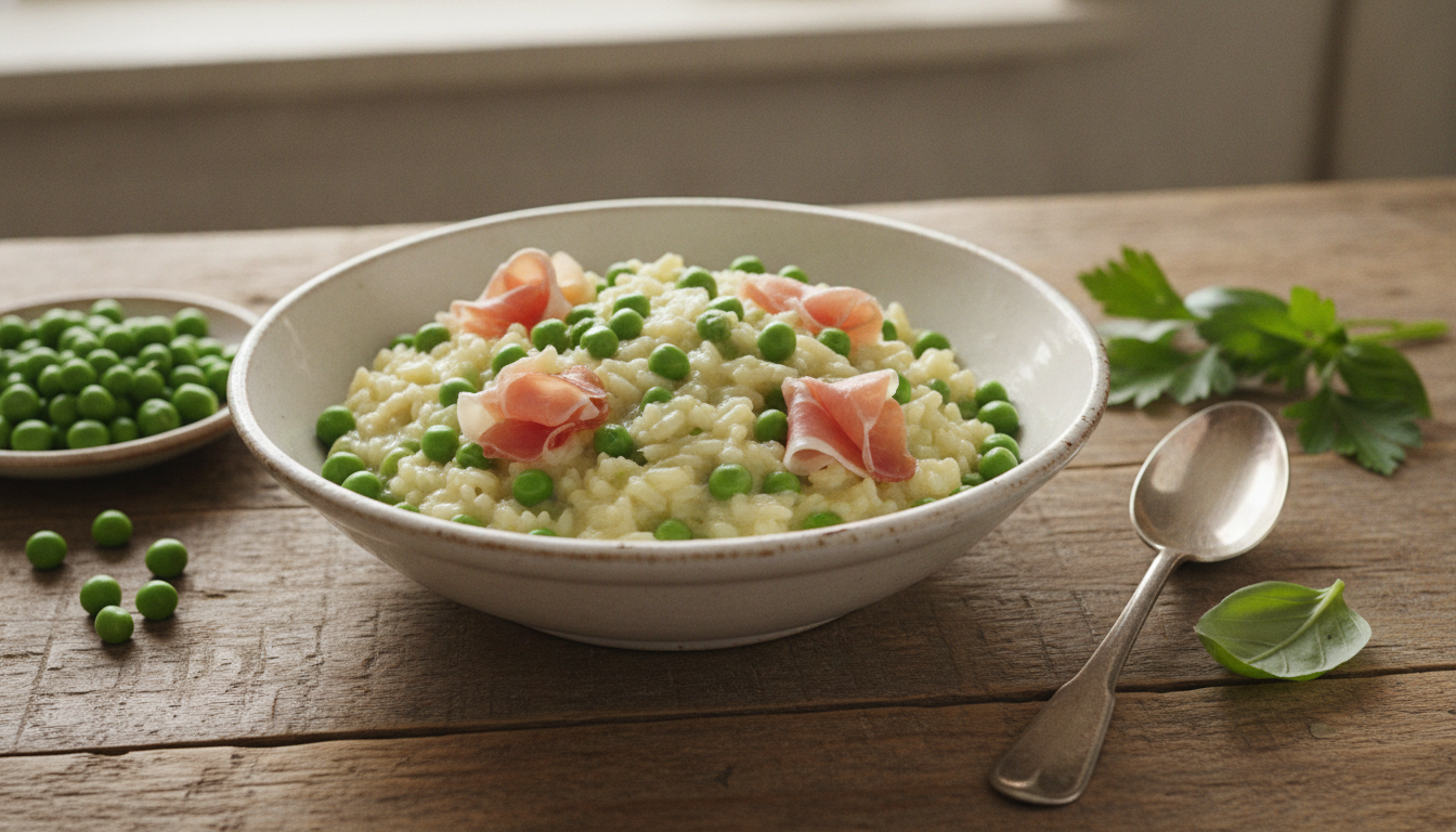 Risotto léger aux petits pois et jambon cru : une recette simple pour un plat savoureux et équilibré