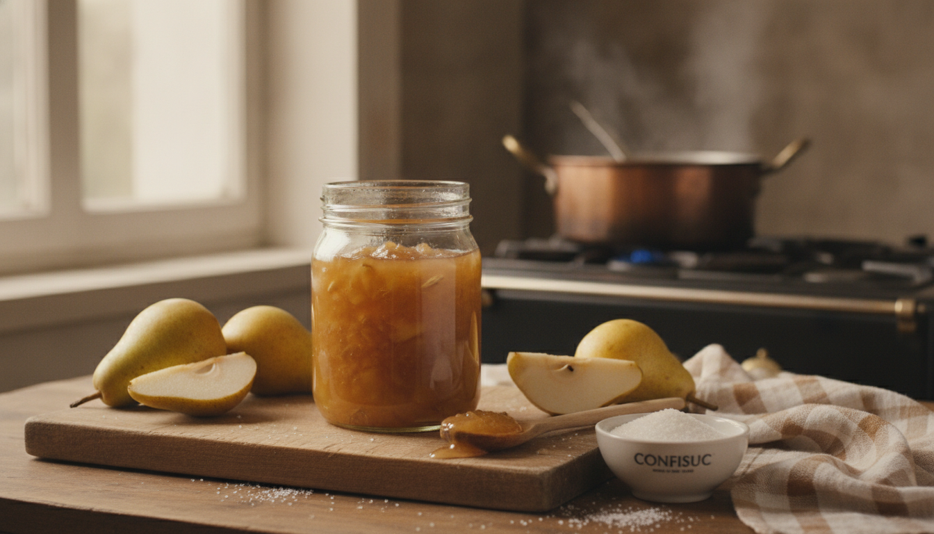 découvrez notre recette simple et réussie de confiture de poires au confisuc, parfaite pour un délicieux petit-déjeuner fait maison.